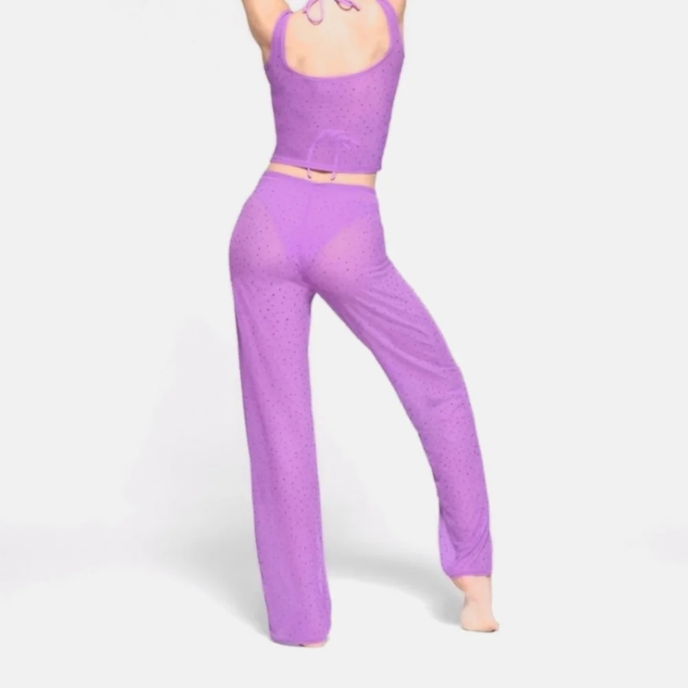 NWT Skims Mesh Rhinestone Embelished Sheer Wide Leg Swim Cover Evening Pants